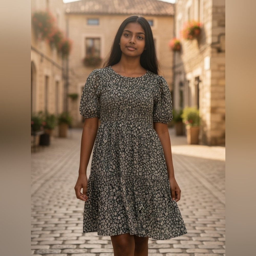 Zara Green Floral Casual Dress